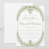 Invitation Fête des mariées à cadre de France vert olive (Devant / Derrière)