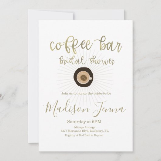 Invitation Fête des mariées à café Gold Script (Devant)
