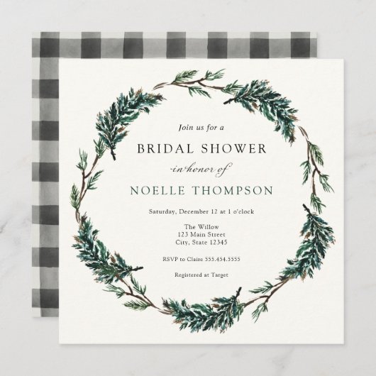 Invitation Fête des mariées À feuillage persistant d'hiver de (Devant / Derrière)