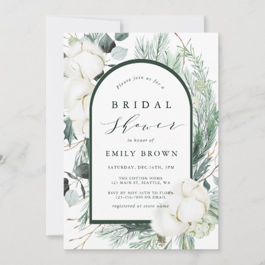 Invitation Fête des mariées à feuillage persistant et Fleurs (Devant)