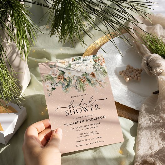 Invitation Fête des mariées À feuillage persistant florale d'