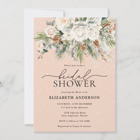 Invitation Fête des mariées À feuillage persistant florale d' (Devant)