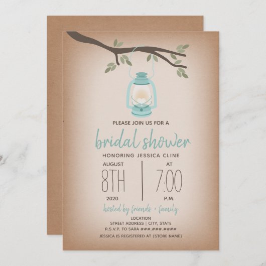 Invitation Fête des mariées à flammes - Lanterne Bleue (Devant / Derrière)