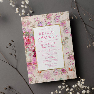 Invitation Fête des mariées à fleurs vintages rose pâle