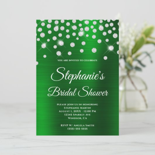Invitation Fête des mariées à huile satinée émeraude diamant  (Debout devant)