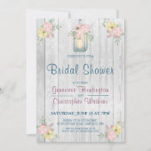 Invitation Fête des mariées à lanterne en bois de grange fleu (Devant)