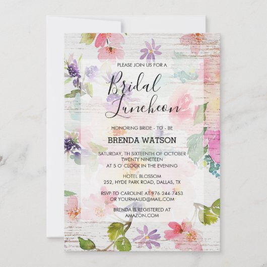 Invitation Fête des mariées à l'aquarelle Floral (Devant)