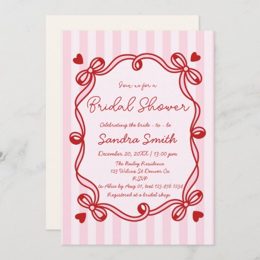 Invitation Fête des mariées à main de ruban (Devant / Derrière)