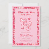 Invitation Fête des mariées à main rose et rouge rétro (Devant)