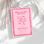 Invitation Fête des mariées à main rose et rouge rétro