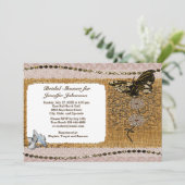 Invitation Fête des mariées à perles florales papillon dentel (Debout devant)