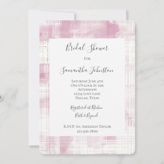 Invitation Fête des mariées à rayures blanches en plis rose (Devant)