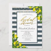 Invitation Fête des mariées à rayures bleu de la marine citro (Devant)