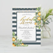 Invitation Fête des mariées à rayures bleu marine (Debout devant)