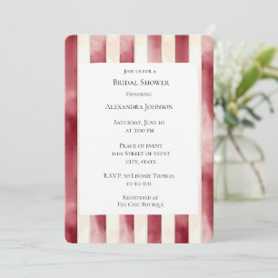 Invitation Fête des mariées à rayures de crème bordeaux
