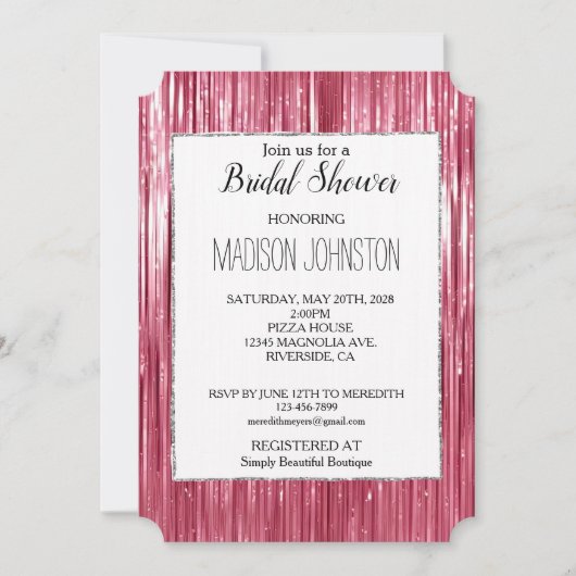 Invitation Fête des mariées à rayures rose glam (Devant)