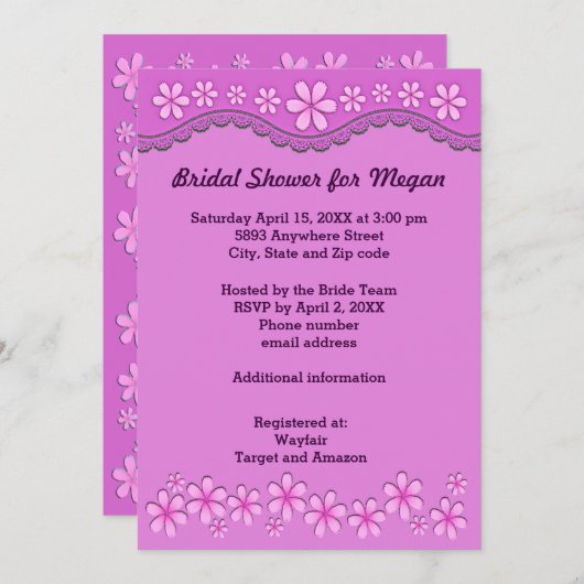 Invitation Fête des mariées à six pétales rose fleurs Invitat (Devant / Derrière)