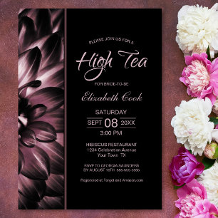 Invitation Fête des mariées à thé haute couleur rose noire mo