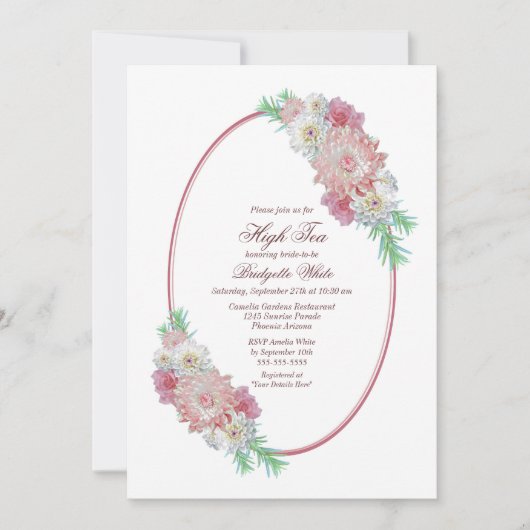 Invitation Fête des mariées à thé rose Floral (Devant)