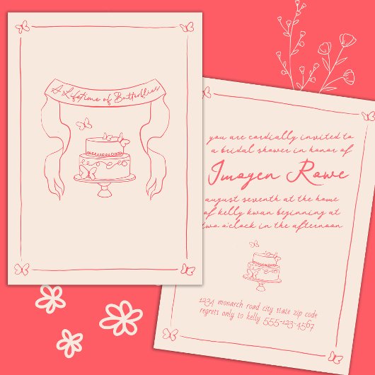 Invitation Fête des mariées à thème de papillon lunaire dessi