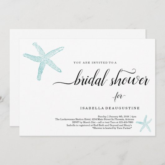 Invitation Fête des mariées à thème de plage (Devant / Derrière)