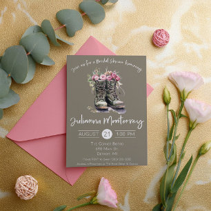 Invitation Fête des mariées À Thème Militaire, Bottes, Floral