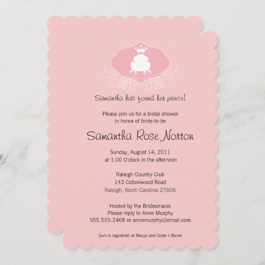 Invitation Fête des mariées à thème Prince Frog (Devant / Derrière)