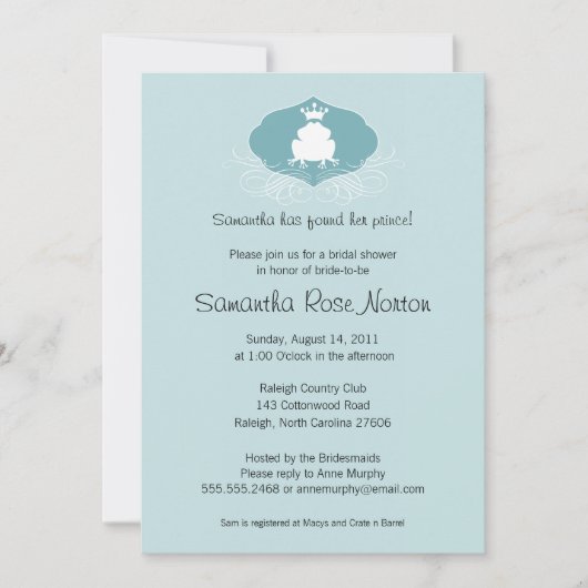 Invitation Fête des mariées à thème Prince Frog (Devant)