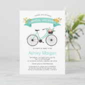 Invitation Fête des mariées à vélo Pastel Mint Floral (Debout devant)