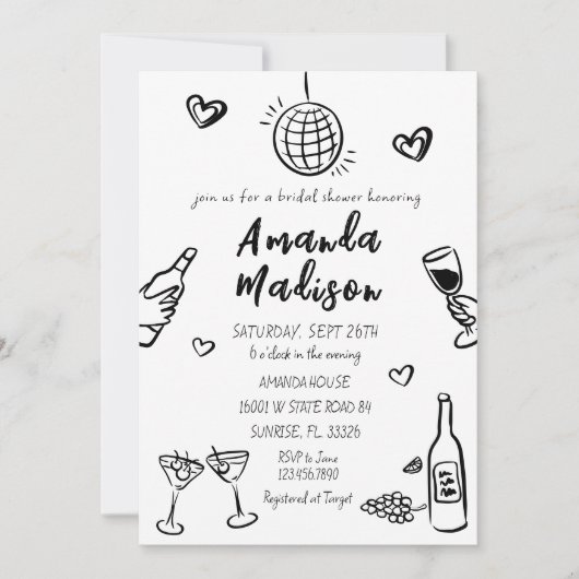 Invitation Fête des mariées à vin de main noire en gros (Devant)