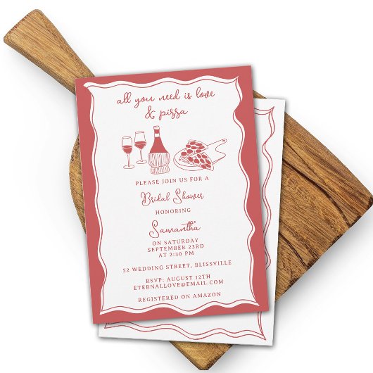 Invitation Fête des mariées à vin de pizza italienne à main r