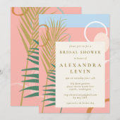 Invitation Fête des mariées Abstraite Botanique Rose Bleu (Devant / Derrière)