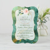 Invitation Fête des mariées Abstraite de fleurs rose or Malac (Debout devant)