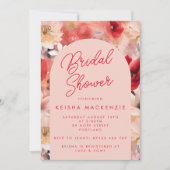 Invitation Fête des mariées Abstraite rouge et rose en arc (Devant)