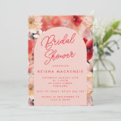 Invitation Fête des mariées Abstraite rouge et rose en arc (Debout devant)