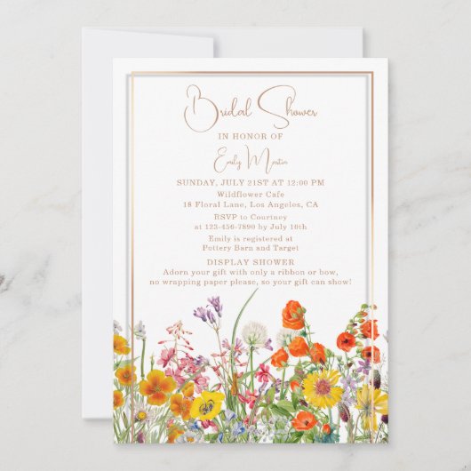Invitation Fête des mariées Affichage douche Boho Fleurs sauv (Devant)