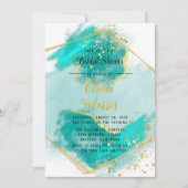 Invitation Fête des mariées Agate Turquoise et Gold Geometric (Devant)