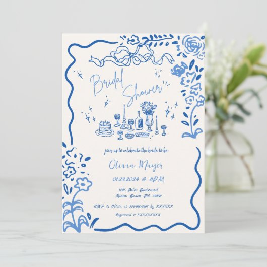 Invitation Fête des mariées agitée à la main tirée à la main (Debout devant)