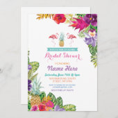 Invitation Fête des mariées Aloha Luau Flamant rose Invitatio (Devant / Derrière)