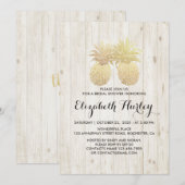 Invitation Fête des mariées Ananas Golden Couple Bois rustiqu (Devant / Derrière)