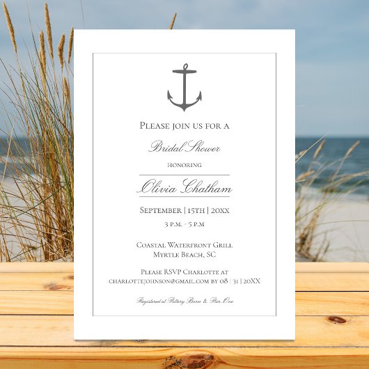 Invitation Fête des mariées Ancre simple | Blanc