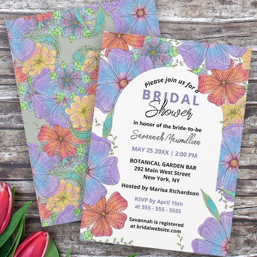 Invitation Fête des mariées animée de floraison de Boho viole