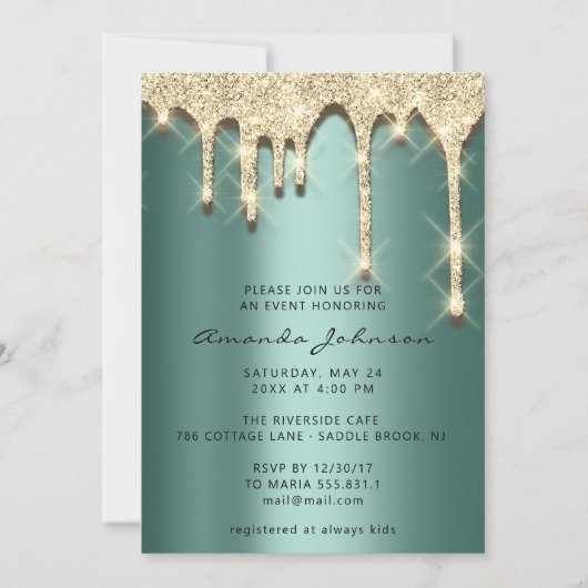 Invitation Fête des mariées Anniversaire 16e Gold 3D Vert (Devant)