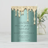 Invitation Fête des mariées Anniversaire 16e Gold 3D Vert (Debout devant)