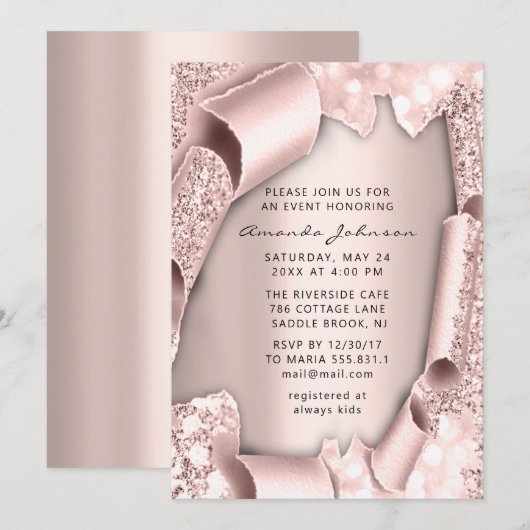 Invitation Fête des mariées Anniversaire 16e Rose 3D Parties  (Devant / Derrière)