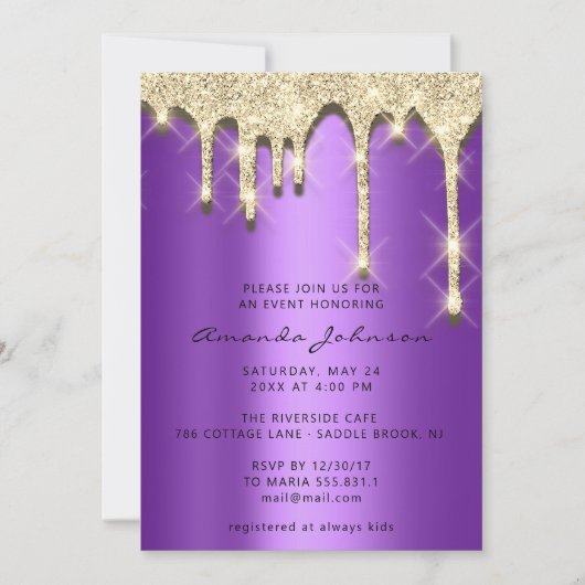 Invitation Fête des mariées Anniversaire 16ème Gold 3D violet (Devant)
