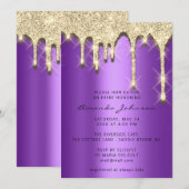 Invitation Fête des mariées Anniversaire 16ème Gold 3D violet (Devant / Derrière)