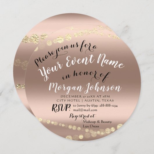 Invitation Fête des mariées Anniversaire Confetti Rose Gold (Devant / Derrière)