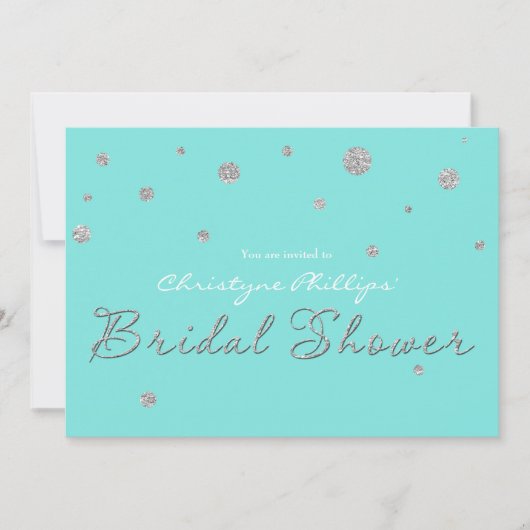 Invitation FÊTE DES MARIÉES Aqua Blue Silver Parties scintill (Devant)