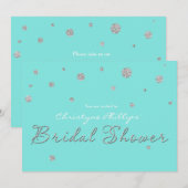 Invitation FÊTE DES MARIÉES Aqua Blue Silver Parties scintill (Devant / Derrière)